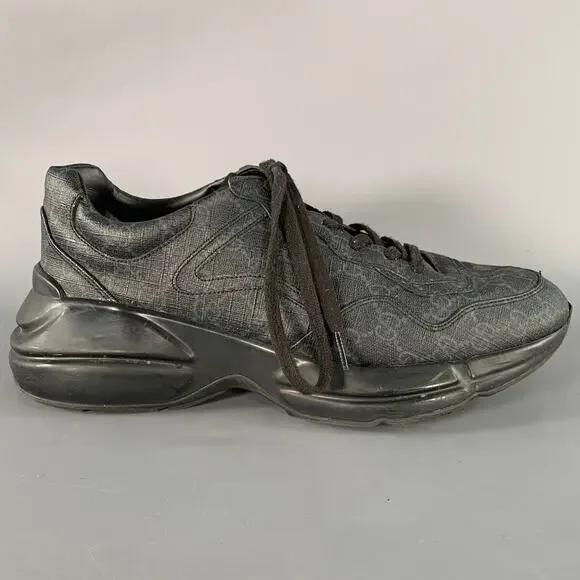 GUCCI Size 10.5 Guccissima Black Grey Monogram Sneakers